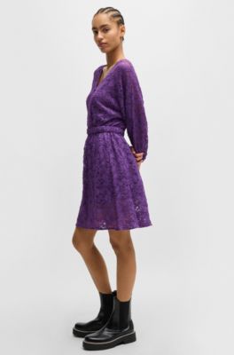 Vestido de encaje de macram&eacute; con cintura el&aacute;stica, Luz p&uacute;rpura