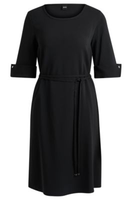 BOSS - Short-sleeved dress in stretch material with tie belt