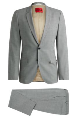 Shop Hugo Extra-slim-fit Suit In Houndstooth Performance-stretch Fabric In Light Grey