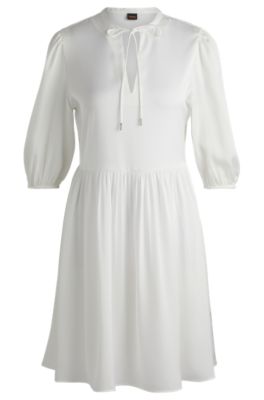 Hugo Boss Hammered-satin Dress With Tie Neckline In White