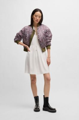 Vestido de raso abatanado con lazo en el cuello, Blanco