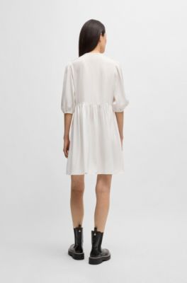 Vestido de raso abatanado con lazo en el cuello, Blanco