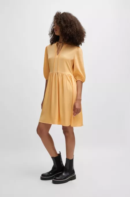 Hammered-satin dress with tie neckline