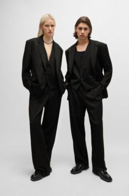 Oversize-fit all-gender waistcoat in stretch fabric, Black