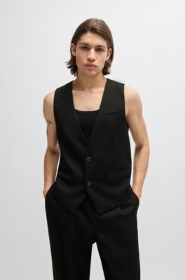 Oversize-fit all-gender waistcoat in stretch fabric, Black