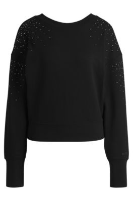 Sudadera de felpa de algod&oacute;n con adornos y ribetes de canal&eacute;, Negro