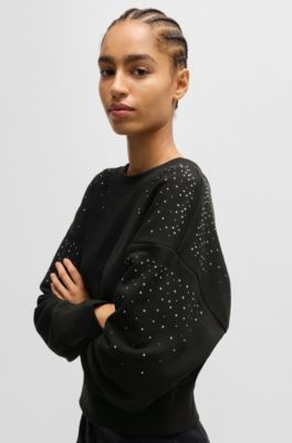 Sudadera de felpa de algod&oacute;n con adornos y ribetes de canal&eacute;, Negro