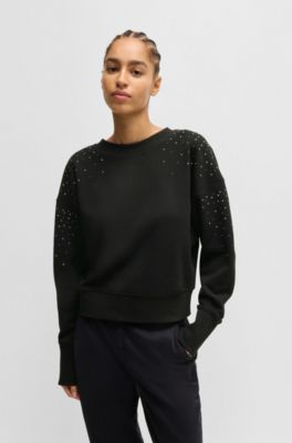 Sudadera de felpa de algod&oacute;n con adornos y ribetes de canal&eacute;, Negro