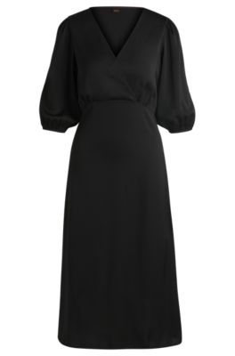 Hugo Boss Wrap-front Dress In Hammered Satin In Black