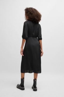 Wrap-front dress in hammered satin, Black