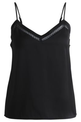 BOSS - Hammered-satin camisole with lace insert - Black