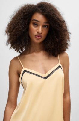 Hammered-satin camisole with lace insert, Light Orange