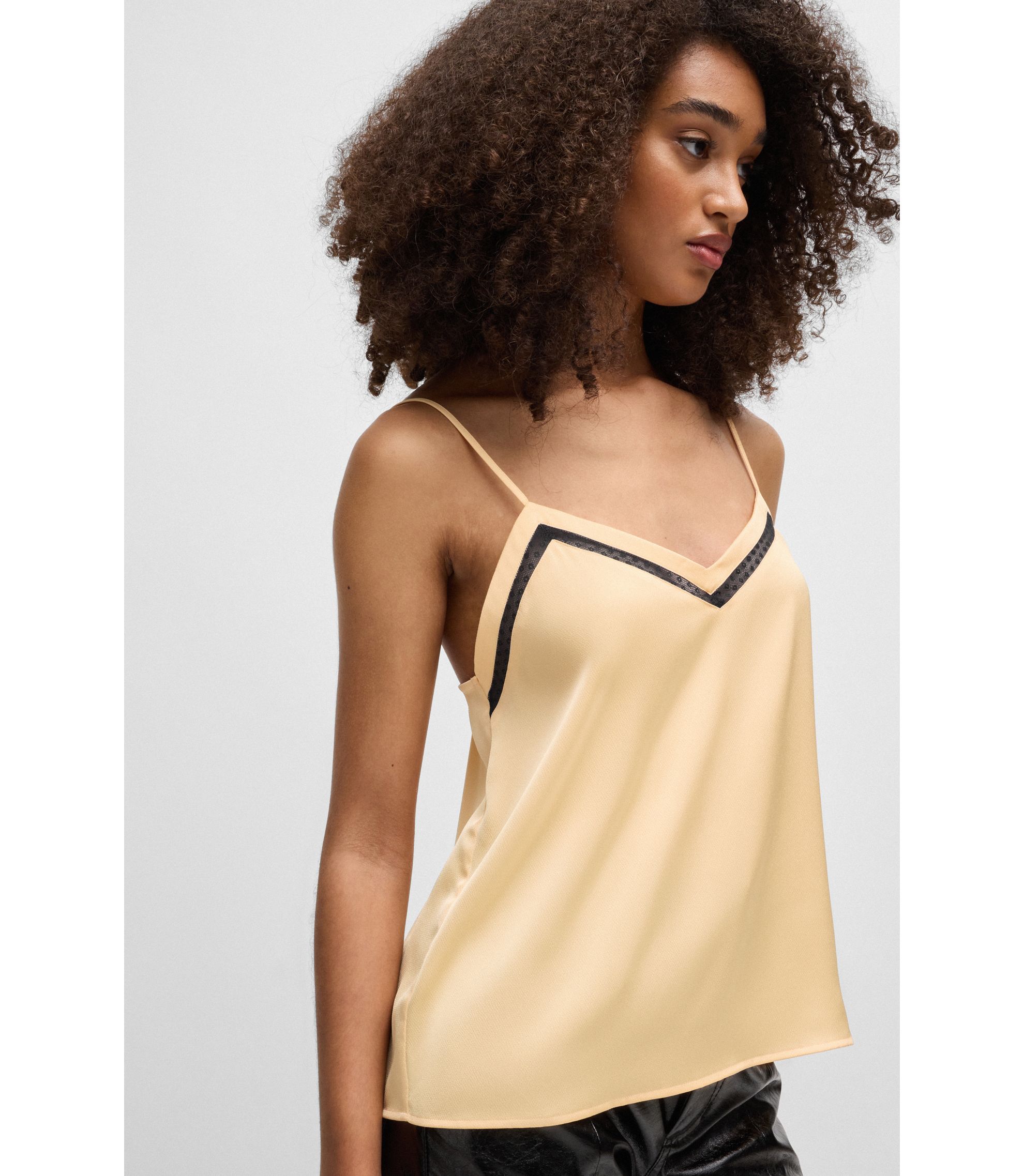 BOSS - Hammered-satin camisole with lace insert - Light Orange