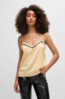 Hammered-satin camisole with lace insert