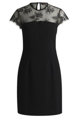 Hugo Boss Slim-fit Dress With Lace Insert In Black