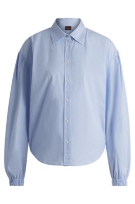 Hugo Boss Regular-fit Blouse In Striped Cotton Poplin In Blue