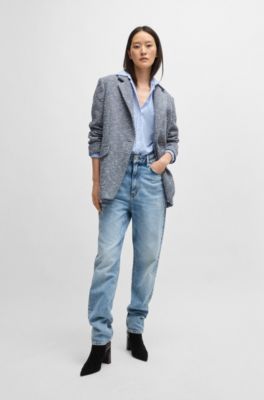 Regular-fit blouse in striped cotton poplin, Blue