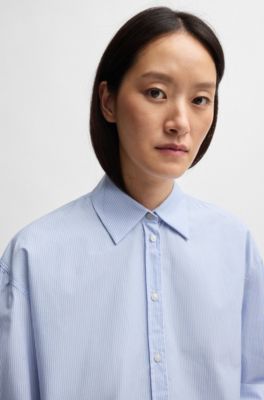 Regular-fit blouse in striped cotton poplin, Blue