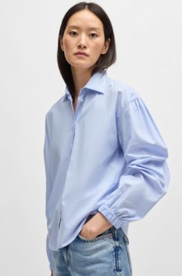 Regular-fit blouse in striped cotton poplin, Blue
