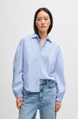 Regular-fit blouse in striped cotton poplin, Blue