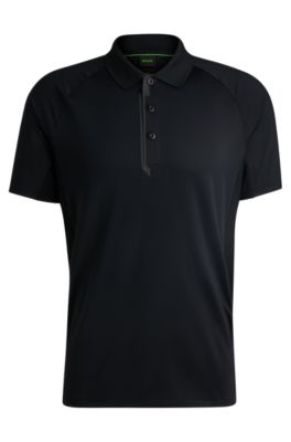 Hugo Boss Mixed-material Polo Shirt With Decorative Reflective Logo In Black