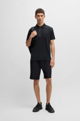 Polo de mezcla de materiales con logo reflectante decorativo, Negro