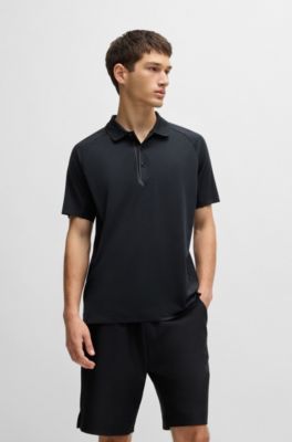 Polo de mezcla de materiales con logo reflectante decorativo, Negro