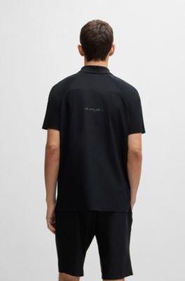 Polo de mezcla de materiales con logo reflectante decorativo, Negro