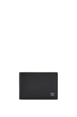 Nappa-leather wallet with stacked logo hardware, Black