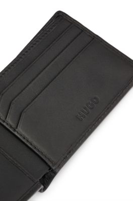 Nappa-leather wallet with stacked logo hardware, Black