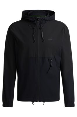 BOSS - Zip-neck sweater in a waffle-structured cotton - Dark