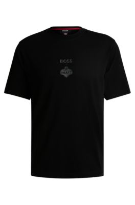 Shop Hugo Boss Boss X Nfl Stretch-cotton T-shirt With Special Artwork In Dark Grey