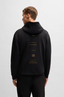 Sudadera con capucha y cremallera de algod&oacute;n con ilustraci&oacute;n estampada, Negro