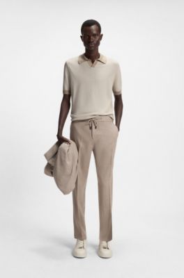 Jersey regular fit de algod&oacute;n y seda con cuello abierto, Caqui