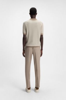 Johnny-collar sweater in silk and cotton, Khaki