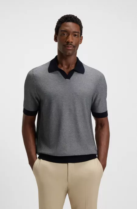 Johnny-collar sweater in silk and cotton