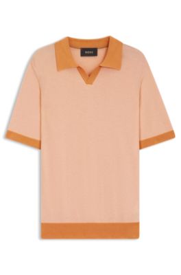 Jersey regular fit de algod&oacute;n y seda con cuello abierto, Naranja