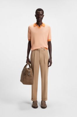 Jersey regular fit de algod&oacute;n y seda con cuello abierto, Naranja