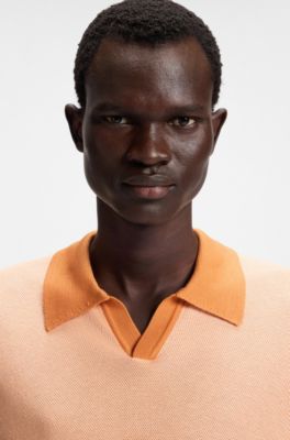 Johnny-collar sweater in silk and cotton, Orange