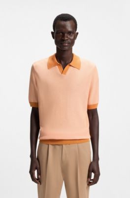 Jersey regular fit de algod&oacute;n y seda con cuello abierto, Naranja