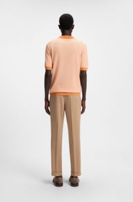 Jersey regular fit de algod&oacute;n y seda con cuello abierto, Naranja