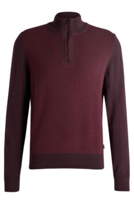 Zip-neck sweater with mixed structures, Light Red