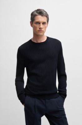 BOSS - Structured-silk sweater in a regular fit - Dark Blue