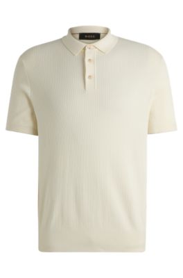 Shop Hugo Boss Regular-fit Polo Sweater In Silk And Cotton In White