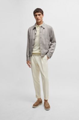 Regular-fit polo sweater in silk and cotton, White