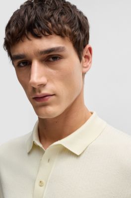 Regular-fit polo sweater in silk and cotton, White