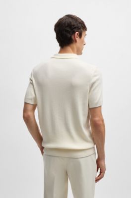 Regular-fit polo sweater in silk and cotton, White