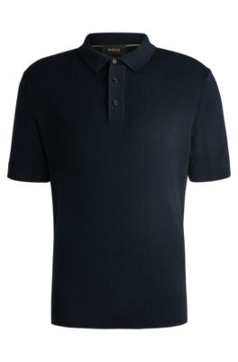Hugo Boss Boss Camel Darco Rib Silk & Cotton Polo In Dark Blue