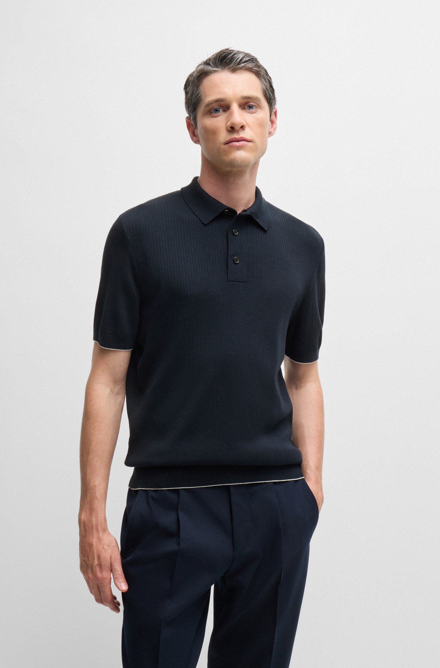 Regular-fit polo sweater silk and cotton