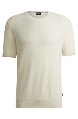 Shop Hugo Boss Regular-fit Sweater With Short Sleeves And Logo Flag In White